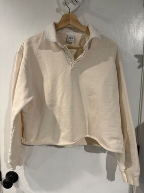 ZARA Off-White Rugby Collar Sweatshirt